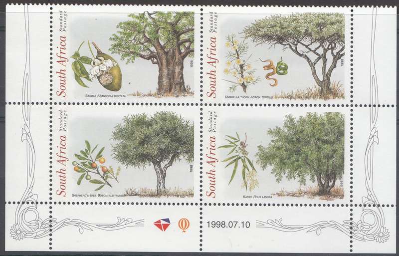 RSA 1998: INDIGENOUS TREES CONTROL BLOCK OF 4 MNH (SACC 1125-1128)