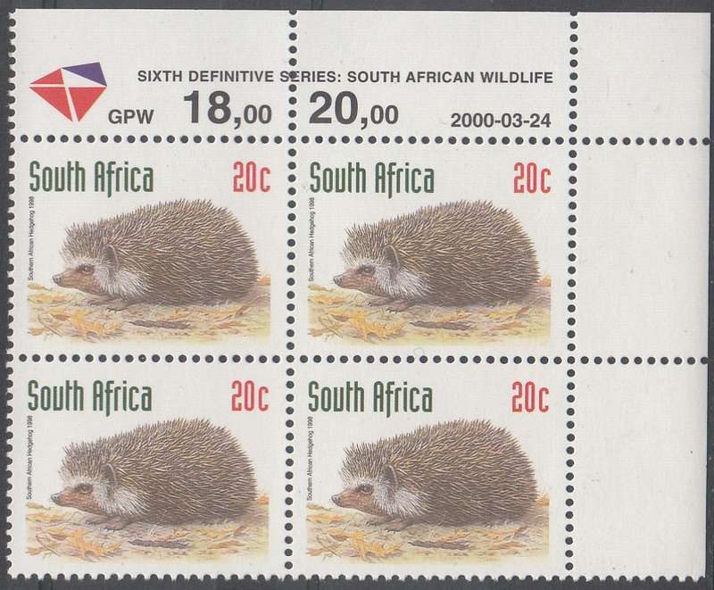RSA 2000: 6th DEFINITIVE REDRAWN ISSUE 20c CONTROL BLOCK MNH (SACC 1158a)