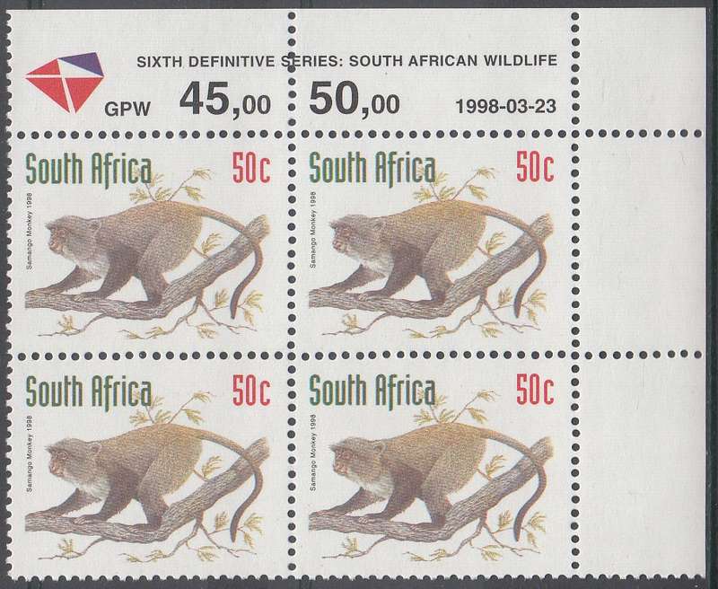 RSA 1998 REDRAWN 6th DEFINITIVE THREATENED FAUNA 50c MNH (SACC 1161)
