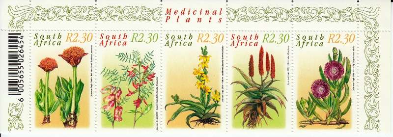 RSA 2000: MEDICINAL PLANTS 2 SETENANT STRIPS OF 5 MNH (SACC 1270-9)