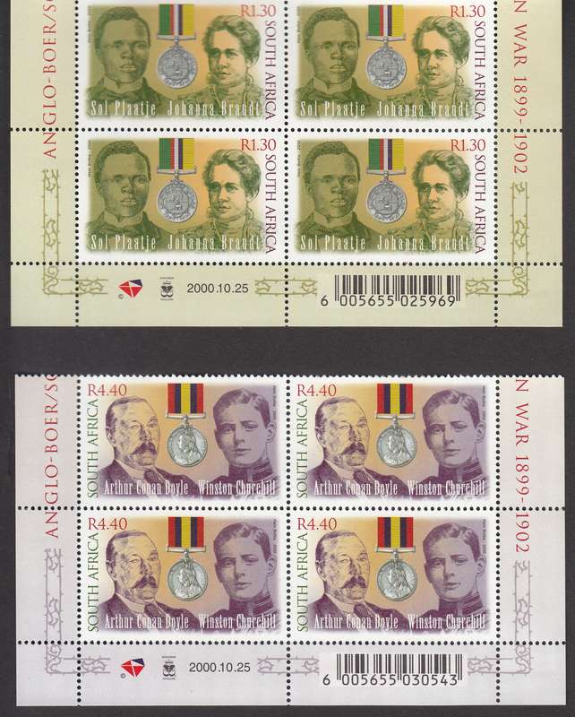 RSA 2000: ANGLO-BOER/ SA WAR WRITERS CONTROL BLOCKS MNH (SACC 1291-1292)