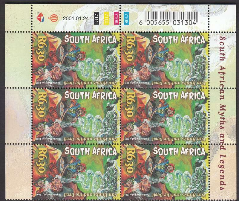 RSA 2001: S.A. MYTHS AND LEGENTS FULL SET CONTROL BLOCKS OF 6 MNH (SACC 1342-1346)