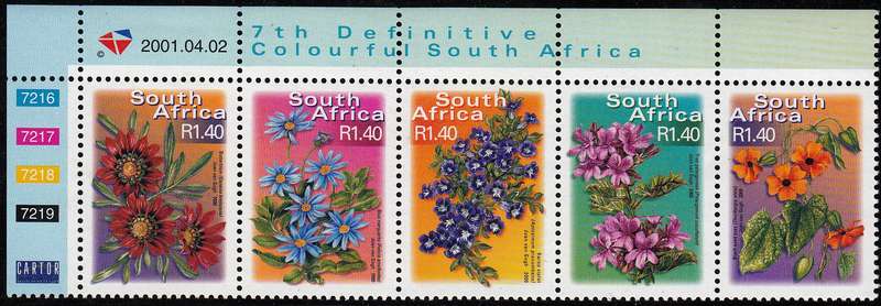 RSA 2001: 7th DEFINITIVE ISSUE SETENANT STRIP OF 5 MNH (SACC 1358-1362)