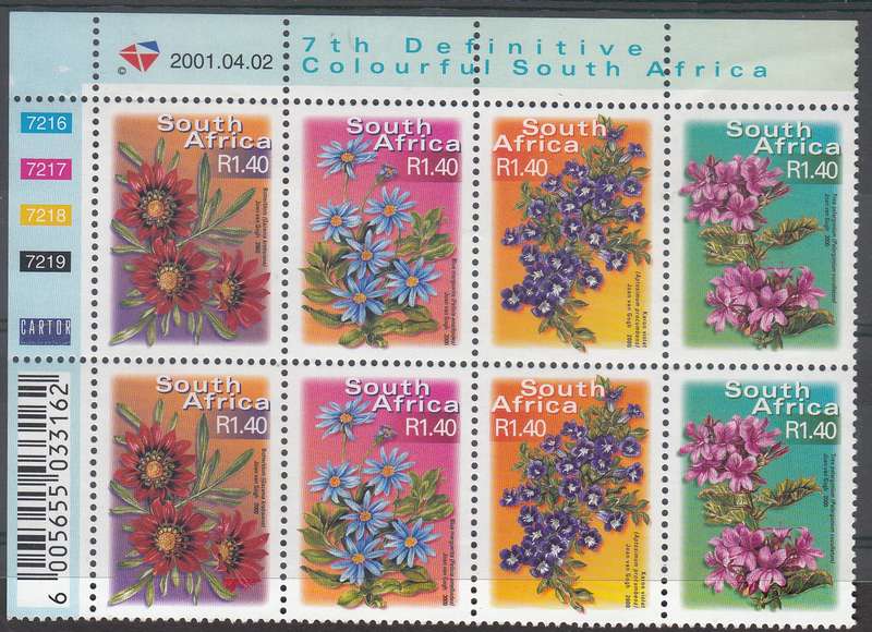 RSA 2001: 7th DEFINITIVE SERIES 2nd PRINT CONTROL BLOCK OF 8 MNH (SACC 1393-1402)