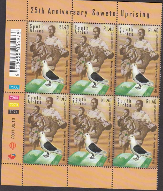 RSA  2001: 25th ANNIVERSARY OF SOWETO UPRISING CONTROL BLOCK 0F 6 MNH (SACC 1409)