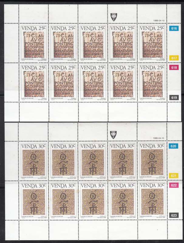 VENDA 1986: HISTORY OF WRITING (5th) 25c + 30c SHEETS OF 10 MNH (SACC 141-142)