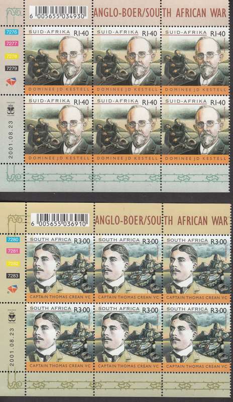 RSA 2001: ANGLO-BOER SAW COMM OF THE ANGELS OF MERCY CONTROL BLOCKs OF 6 MNH (SACC1432)