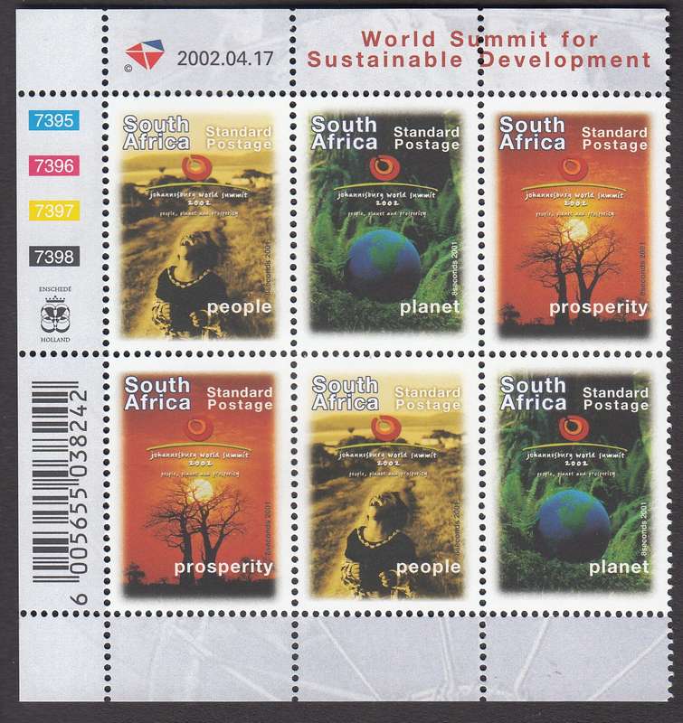 RSA 2002: WORLD SUMMIT FOR SUSTAINABILITY FULL SET CONTROL BLOCKS OF 6 MNH (SACC1478-1481)