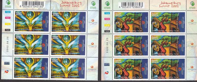 RSA 2002: WORLD SUMMIT 2nd ISSUE FULL SET CONTROL BLOCK OF 6 DATED MNH (SACC1495-1497)