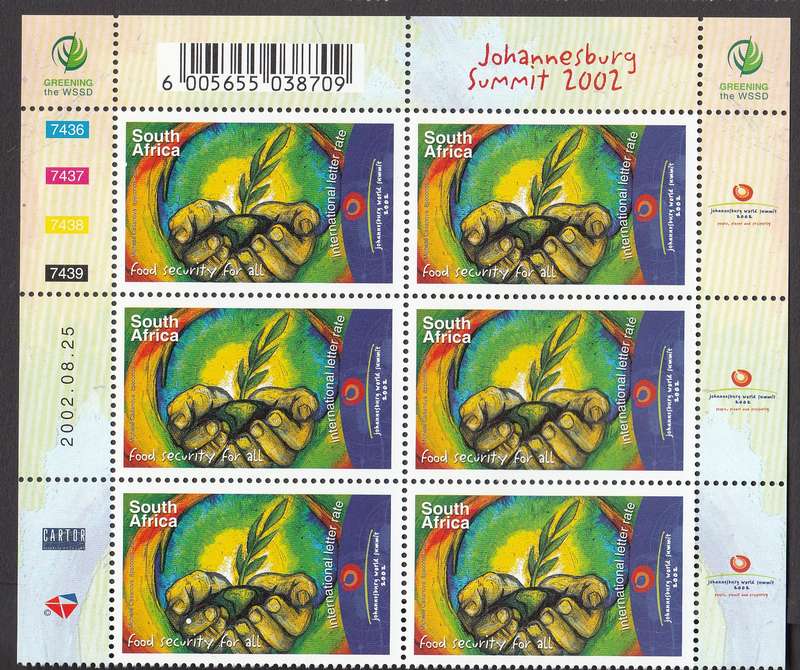 RSA 2002: WORLD SUMMIT 2nd ISSUE FULL SET CONTROL BLOCK OF 6 DATED MNH (SACC1495-1497)