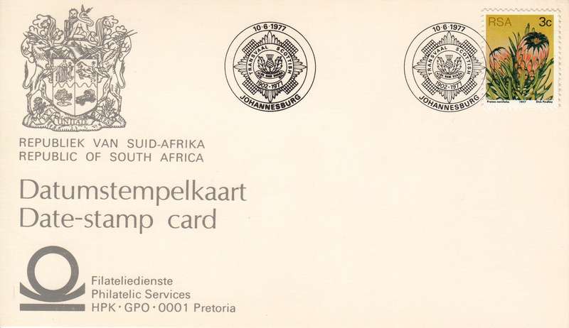 RSA DATE-STAMP CARD 1977: TRANSVAAL SCOTISH