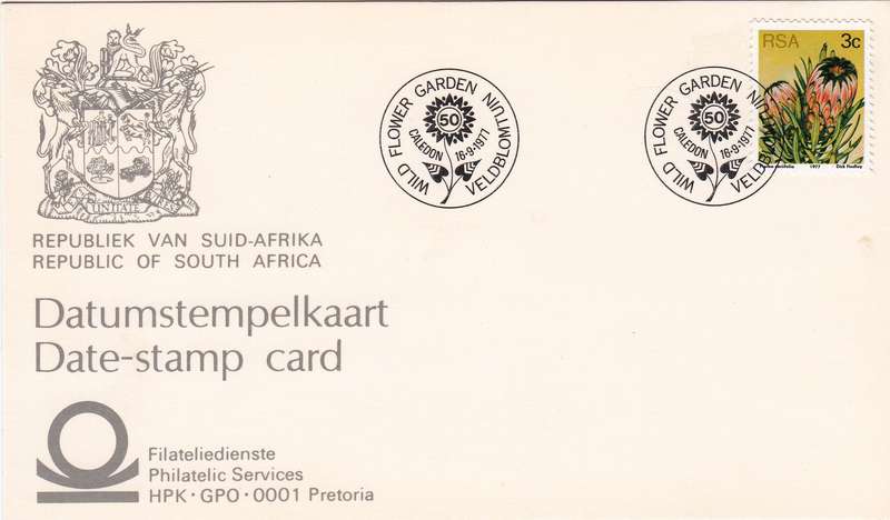 RSA DATE-STAMP CARD 1977: WILDFLOWER GARDEN CALEDON