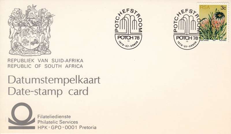 RSA DATE-STAMP CARD 1978: POTCHEFSTROOM '78