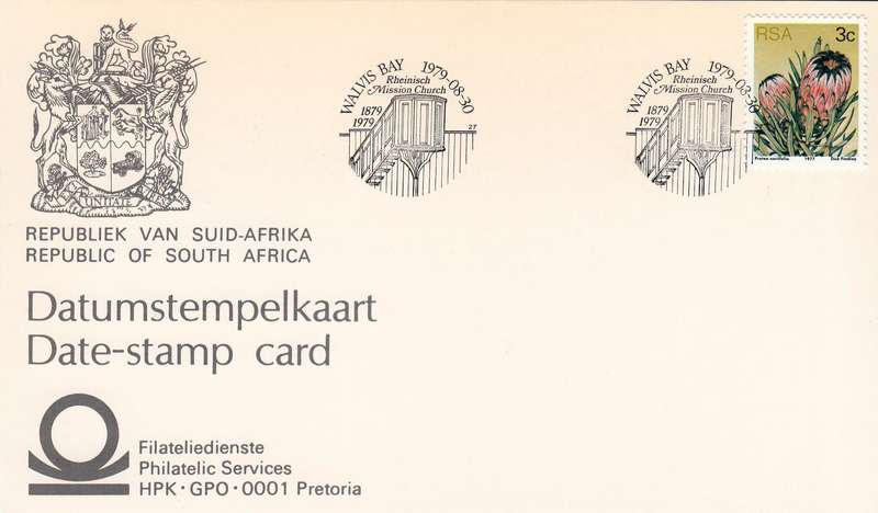 RSA DATE-STAMP CARD 1979: WALVISBAAI RHEINISH CHURCH