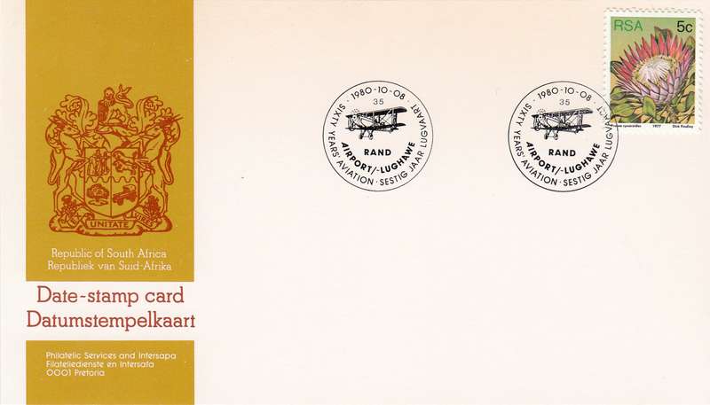 RSA DATE-STAMP CARD 1980: 60 YEARS AIR TRAVEL