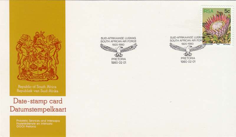 RSA DATE-STAMP CARD 1980: SA AIR FORCE