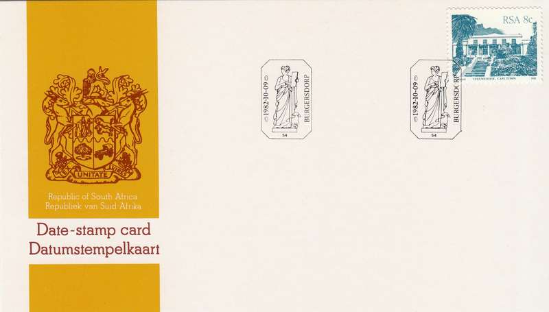 RSA DATE-STAMP CARD 1982: BURGERSDORP