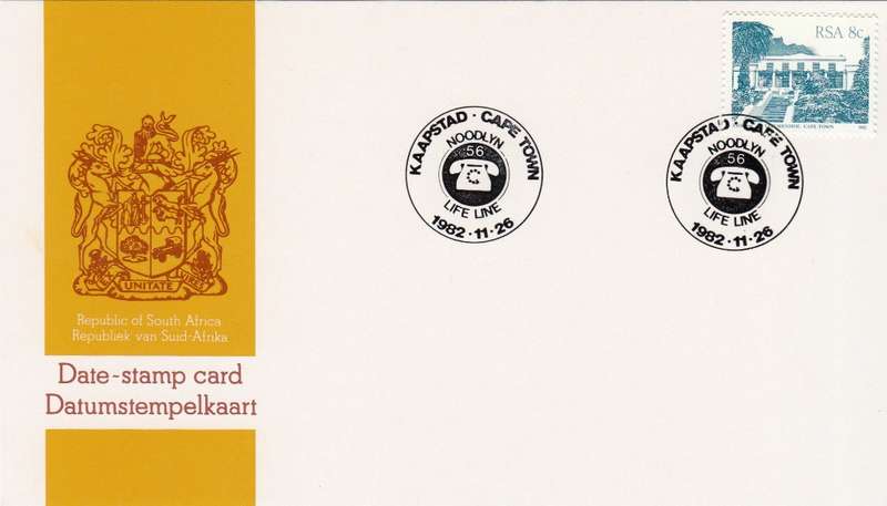RSA DATE-STAMP CARD 1982: CAPE TOWN LIFE LINE
