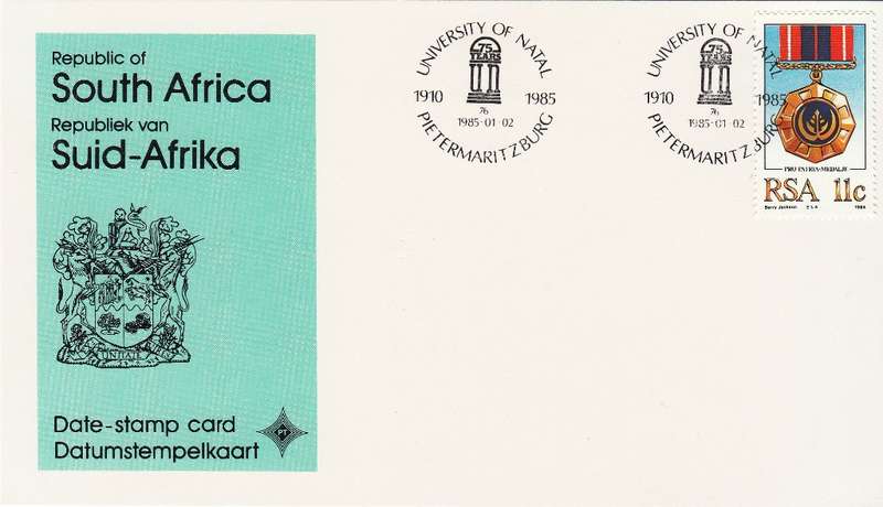 RSA DATE-STAMP CARD 1985: UNIV OF NATAL PIETERMARITZBURG