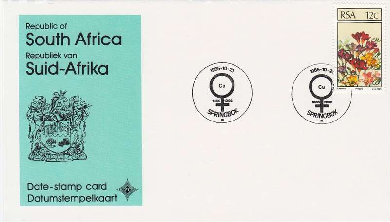 RSA DATE-STAMP CARD 1985: SPRINGBOK