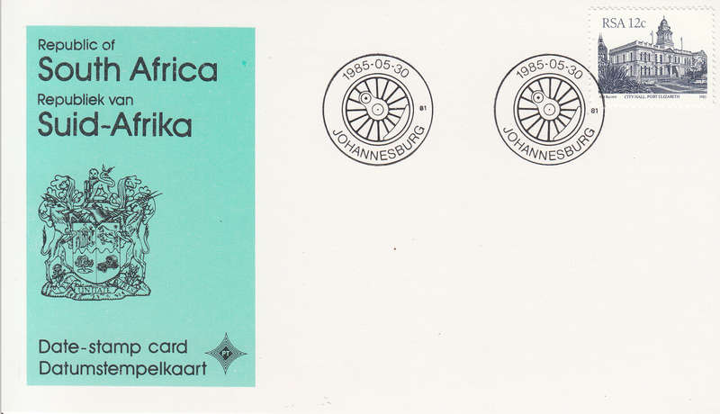 RSA DATE-STAMP CARD 1985: JOHANNESBURG