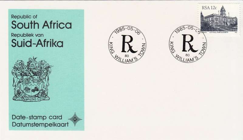 RSA DATE-STAMP CARD 1985: KING WILLIAMS TOWN