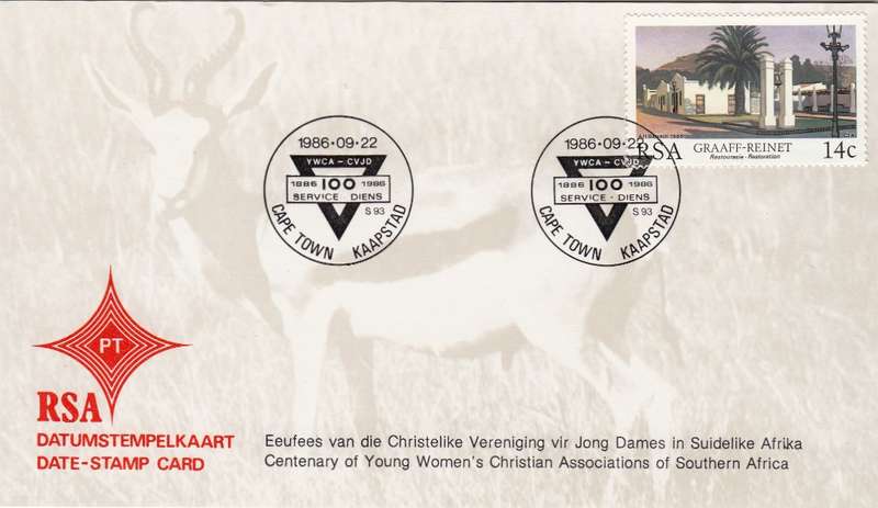 RSA DATE-STAMP CARD 1986: CENTENARY OF YOUNG WOMEN'S