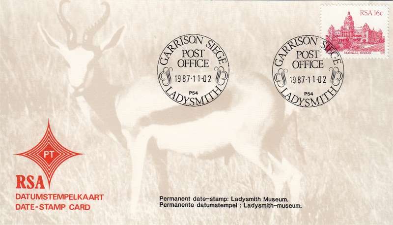 RSA DATE-STAMP CARD 1987: LADYSMITH MUSEUM