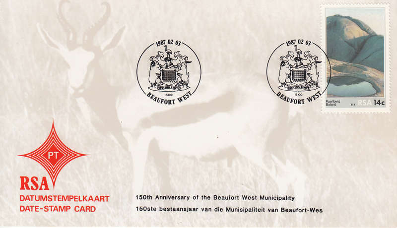 RSA DATE-STAMP CARD 1987: 150th ANNIVERSARY OF BEAUFORT WEST