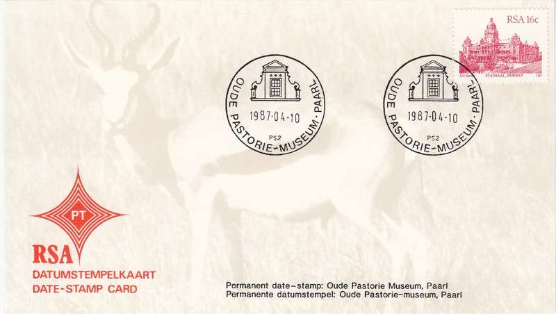 RSA DATE-STAMP CARD 1987: OUDE PASTORIE PAARL