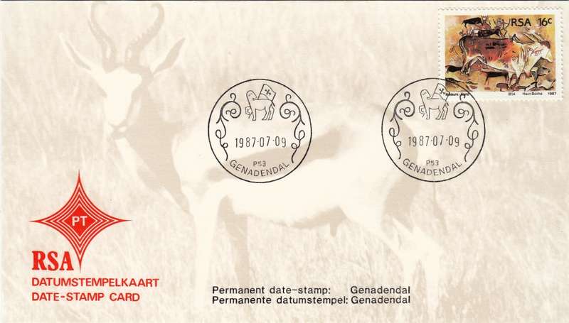 RSA DATE-STAMP CARD 1987: GENADENDAL