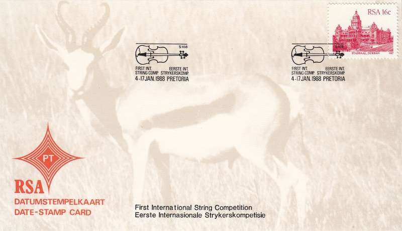 RSA DATE-STAMP CARD 1988: 1st INT. STRING COMPETITION