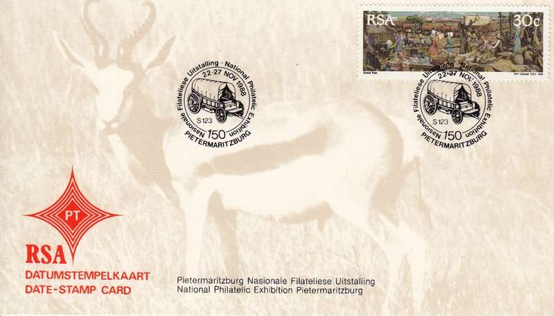 RSA DATE-STAMP CARD 1988: NATIONAL PHILATELIC EXHIBITION PIETERMARITZBURG