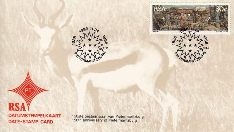 RSA DATE-STAMP CARD 1988: 150th ANNIVERSARY PIETERMARITZBURG