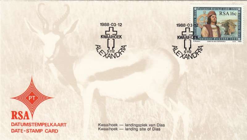 RSA DATE-STAMP CARD 1988: KWAAIHOEK LANDING SITE OF DIAS