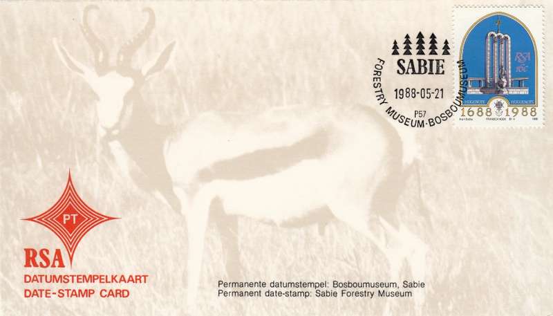 RSA DATE-STAMP CARD 1988: MUSEUM SABIE