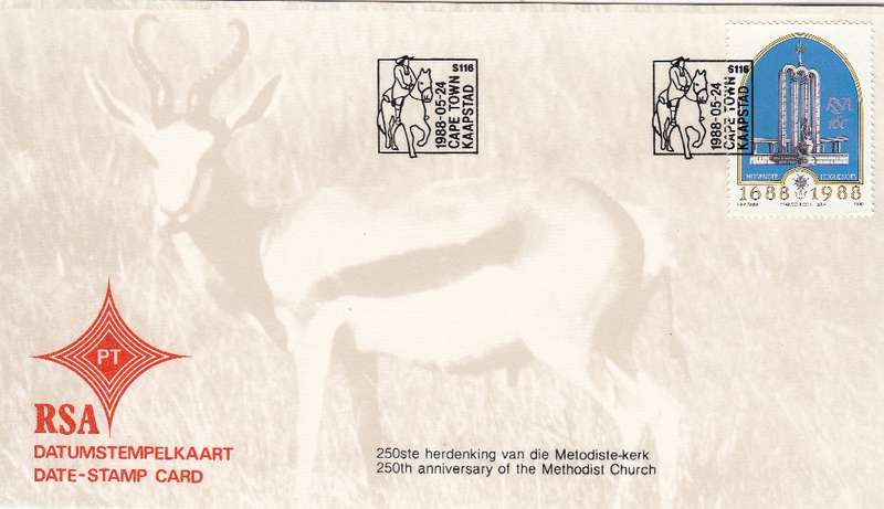 RSA DATE-STAMP CARD 1988: 250th ANNIVERSARY OF METHODIST CHURCH