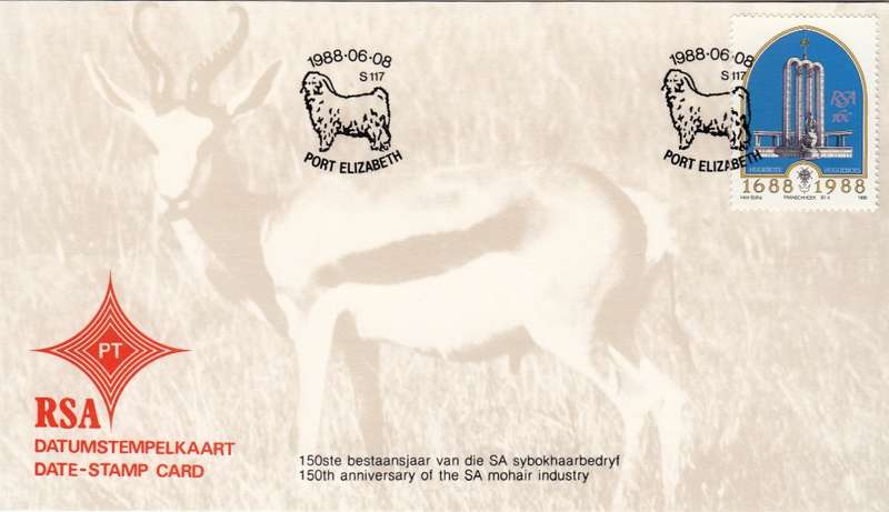 RSA DATE-STAMP CARD 1988: 150th ANNIVERSARY OF MOHAIR INDUSTRY
