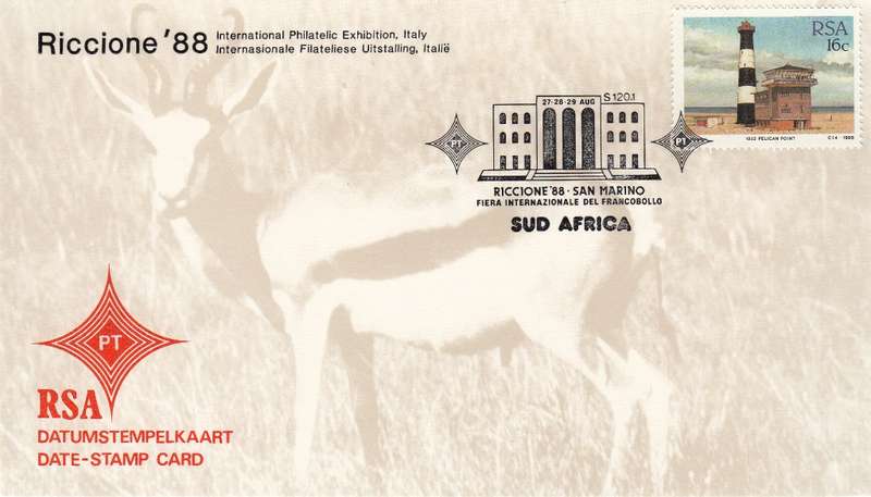 RSA DATE-STAMP CARD 1988: INT. PHILATELIC EXPO ITALY
