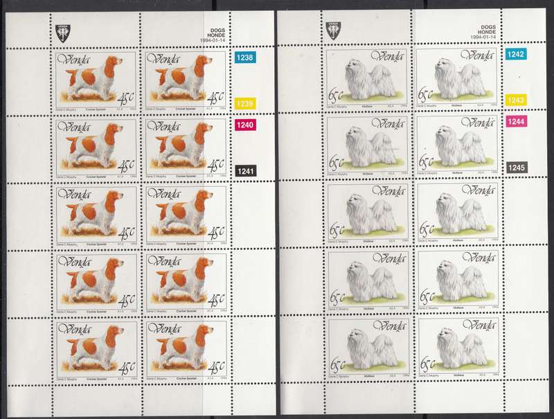 VENDA 1994: DOGS FULL SET OF SHEETS OF 10 MNH (SACC 267-270)