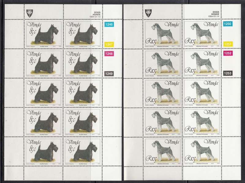 VENDA 1994: DOGS FULL SET OF SHEETS OF 10 MNH (SACC 267-270)