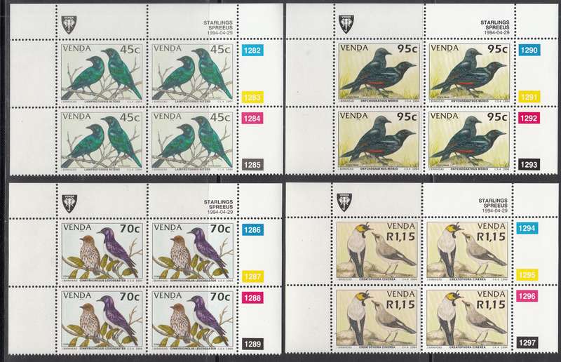 VENDA 1994: STARLINGS FULL SET CONTROL BLOCKS MNH (SACC 276-279)