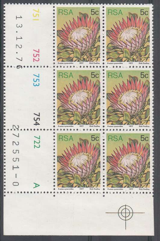 RSA 1976: 3rd DEFINITIVE ISSUE 5c CONTROL BLOCK OF 6 PANE A (13.12.76) MNH (SACC422)