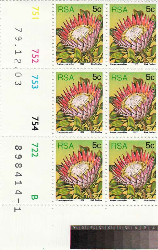 RSA 1979 3rd DEFINITIVE ISSUE 5c MNH CONTROL BLOCKS A + B DATED 3/12/79 (SACC422)