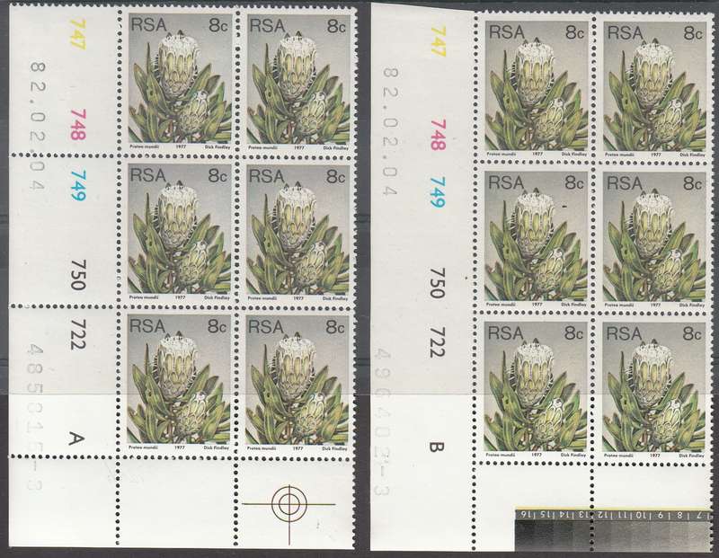 RSA 1982: 3rd DEFINITIVE ISSUE 8c CONTROL BLOCKS OF 6 PANES A + B (4.2.82) MNH (SACC425a)