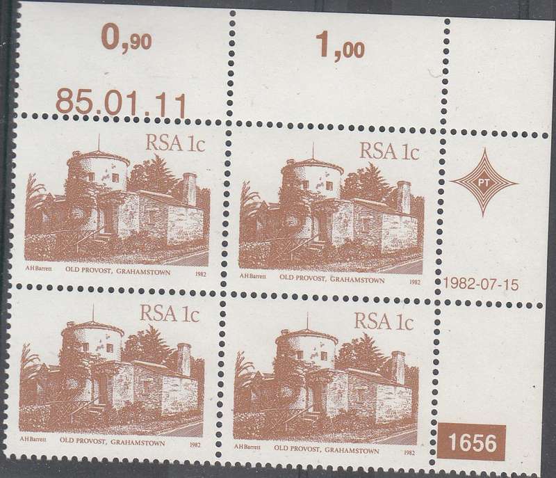 RSA 1985: 4th DEFINITIVE ISSUE 1c CONTROL BLOCK 1656 MNH (SACC 515a)