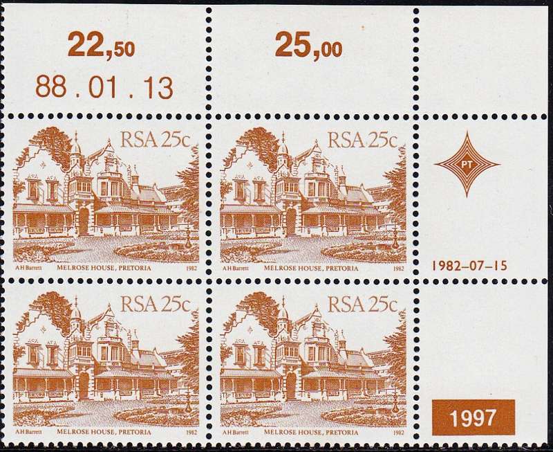 RSA 1987 4th DEFINITIVE ISSUE 25c CONTROL BLOCK OF 4 PLATE NO 1997 MNH (SACC 527)