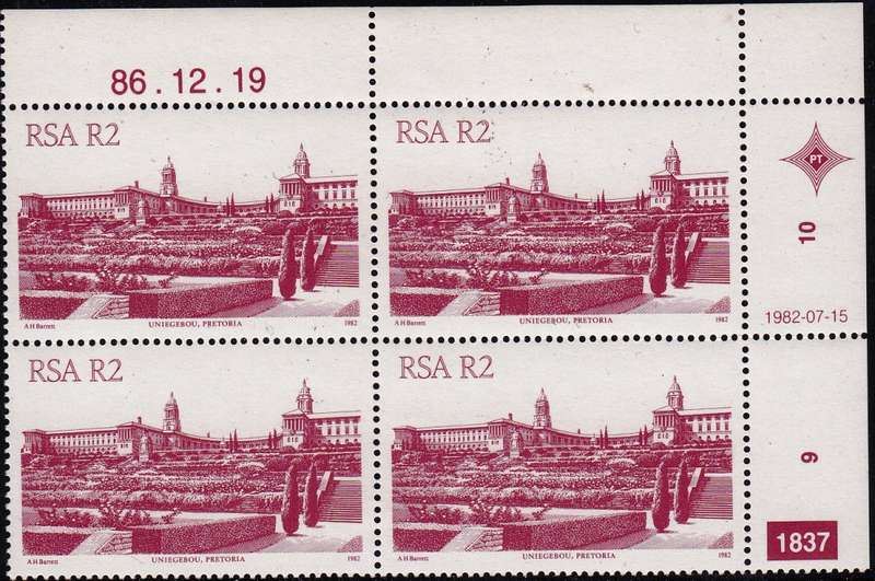 RSA 1986: 4th DEFINITIVE ISSUE R2 Architecture CONTROL BLOCK OF 4 CYL 1837 MNH (SACC 531a)