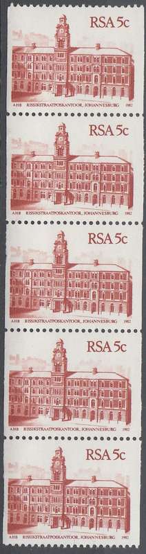 RSA 1982: 4th DEFINITIVE ISSUE 5c COIL STRIP OF 5 MNH (SACC 534)