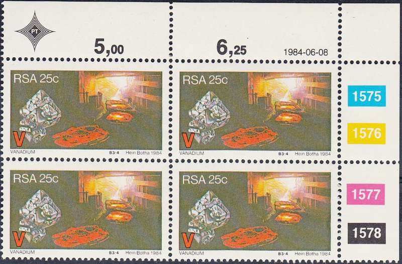 RSA 1984: Strategic Minerals Full Set of Control Blocks MNH (SACC 563-566)